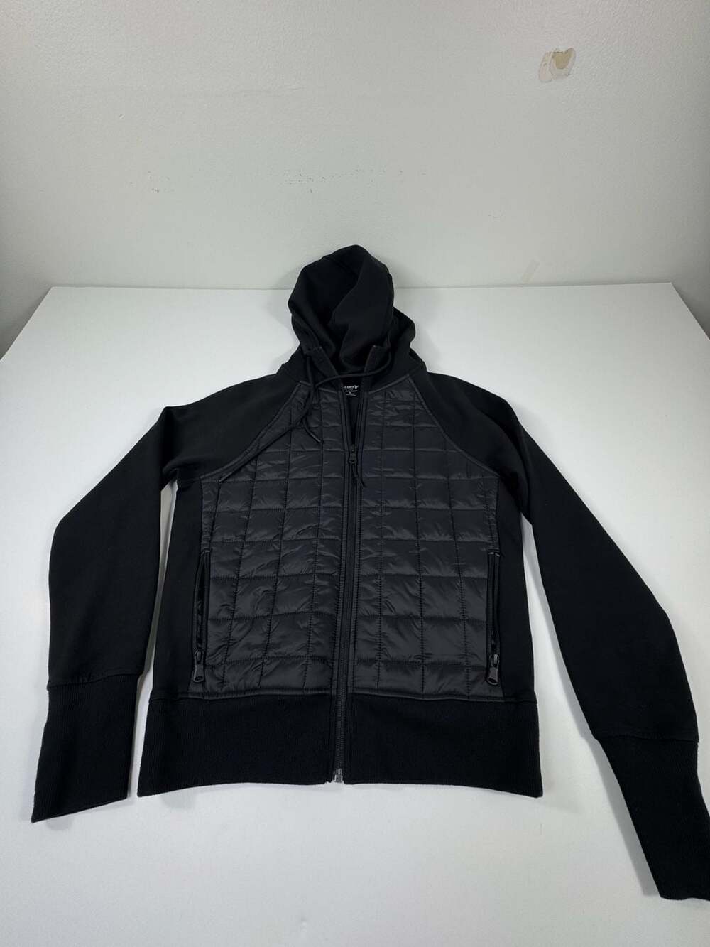 Old Navy Active Dynamic Fleece Quilted Hybrid Full Zip Hoodie Jacket Black XS
